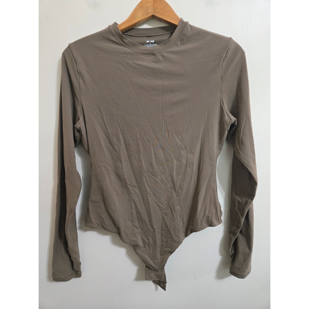 Skims Womens Long Sleeve Crew Neck‎ Bodysuit Cocoa Brown XL RN 158973